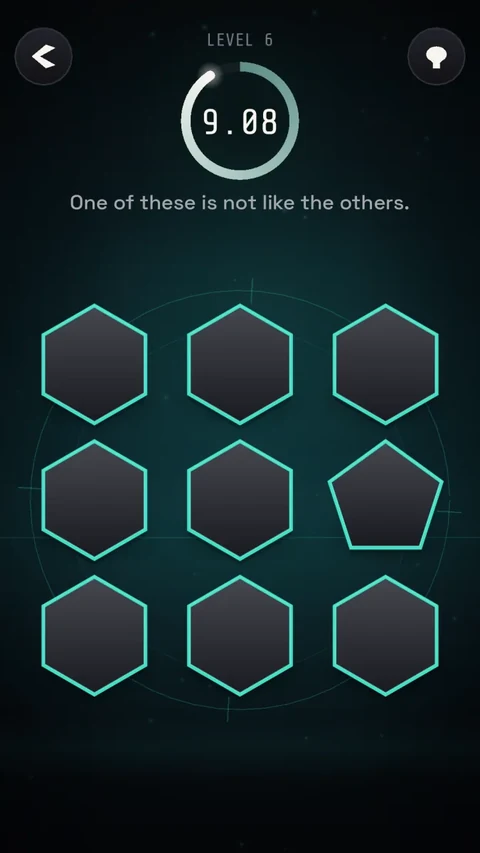 Level 6: eight hexagons and one pentagon.